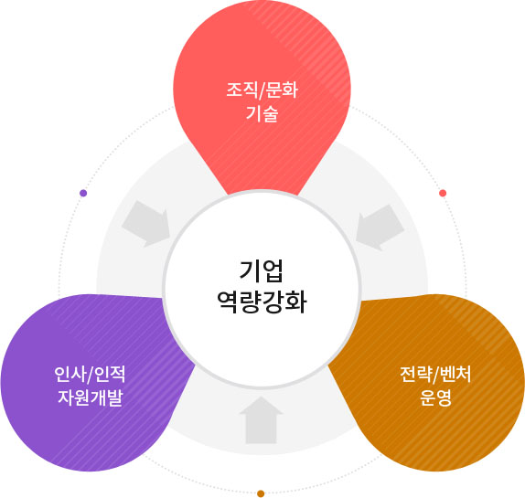 기업 역량강화 = 조직/문화 기술 + 전략/벤처 운영 + 인사/인적 자원개발
